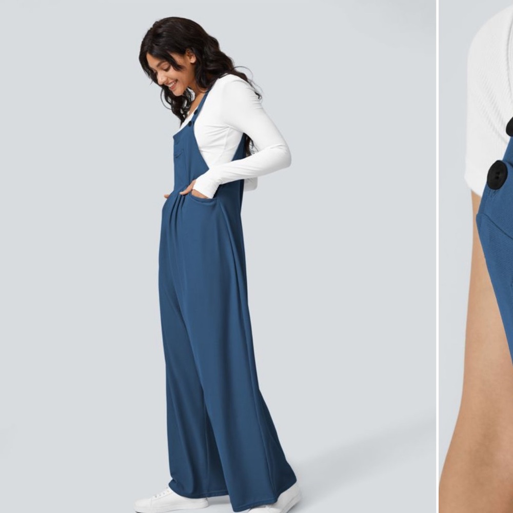 Reserved
Halara Blue wide leg Overalls jumpsuit Adjustable Strap Button - Picture 3 of 10